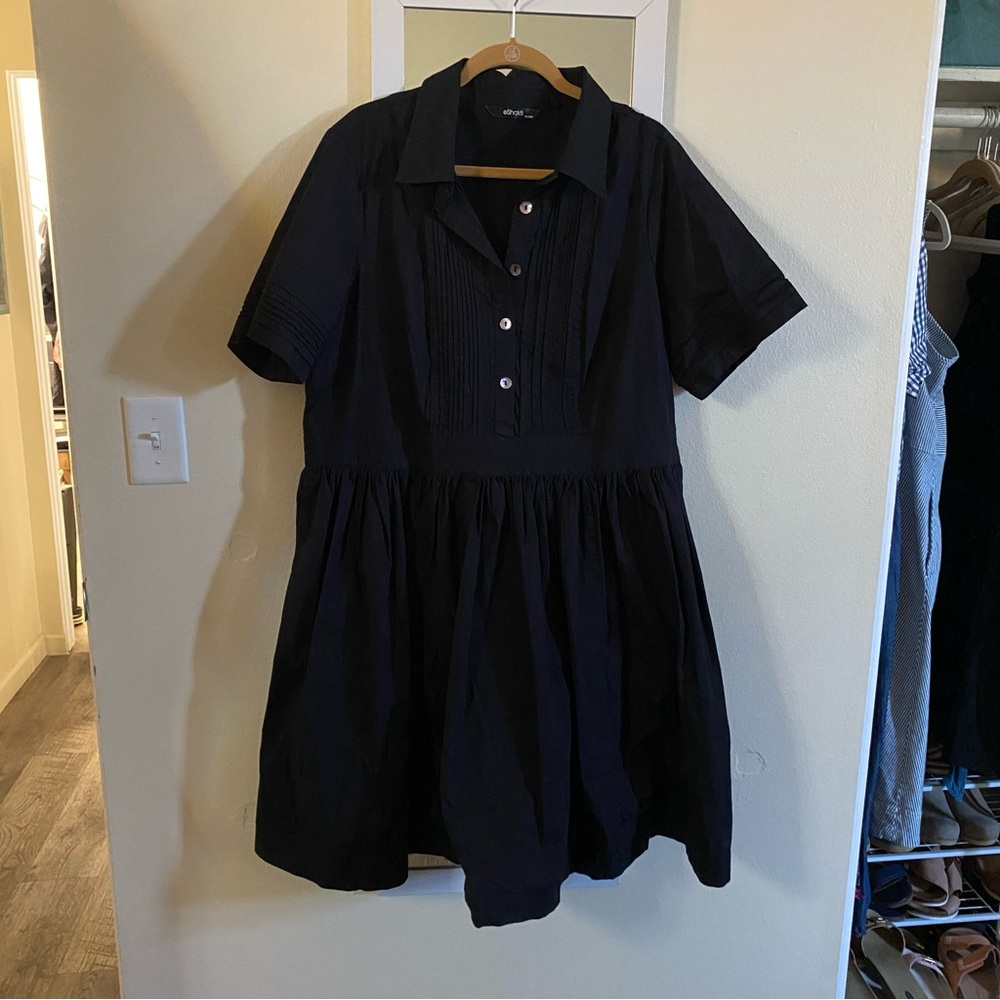 eshakti Black Pintuck Pleat Bib-Front Poplin Dress - Picture 3 of 16